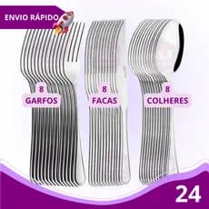 Kit 24 Peças Jogo de Talheres Garfo Faca Colher de Mesa Aço Inox Faqueiro Jogo Conjunto Restaurante Lanchonete Buffet