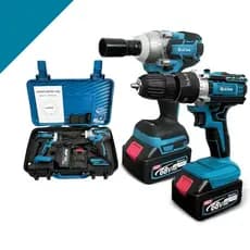 Kit 2 em1 Parafusadeira Furadeira e Chave De Impacto 21v Portátil Recarregável Com 2 Baterias