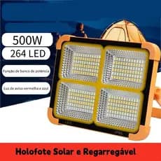 Projector Solar LED Recarregável, Iluminação de emergência, Acampamento ao ar livre, Luz portátil, Holofote impermeável