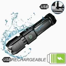 Lanterna led Tática Potente Recarregável USB Led Luz Forte Com Zoom Direcional Resistente A Água