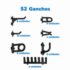 Kit 52 Ganchos Pretos Para Painel de Ferramentas Perfurado
