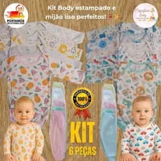 kIT 6 peças body manga longa estampado e mijão liso conjunto body estampado e mijão liso body canelado