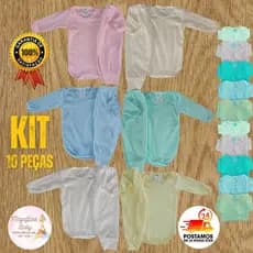 Kit 10 Peças Body Bebê Manga Longa Canelado + Mijão Roupa Infantil Menino Menina Body Bebe