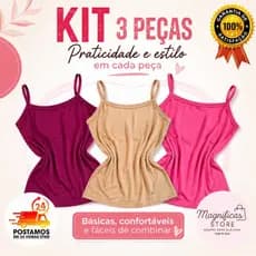 Kit 3 Blusa Regata Alcinha Em Malha Suede Blusinha de Alcinha Confortável Kit Blusinha