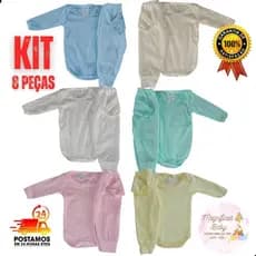 Kit 8 Peças Body Bebê Manga Longa Canelado com Mijão Sem Pé com Punho Roupa de Bebê Body Manga Longa