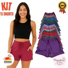 Kit 10 shorts feminino canelado com bolso bermuda feminina adulto cintura alta e soltinho