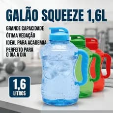 Squeeze Garrafa de Água 1,6L Grande Capacidade  Galão Academia MaximaPlast