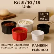 Kit 5 / 10 / 15 Ramekin NAWO Plástico 110 e 70 ml Canelado Plástico Molho Molheira petisqueira pote