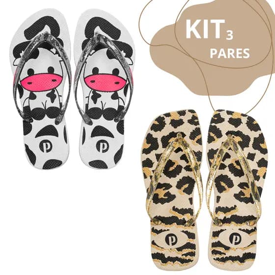 Kit Chinelos Femininos Casuais Estampa Animal Print