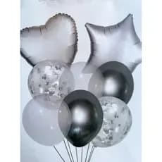 Kit Balão Bouquet 8 peças aniversário Prata Confete