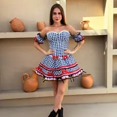 Vestido Festa Junina Adulto Caipira Corset e Saia Rodada Xadrez Com Renda São João Luxo