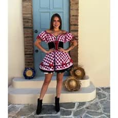 Vestido de Festa Junina Thalita Caipira Vestido Festa junina Adulto Corpete Fantasias & Cia