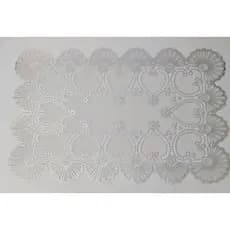 TOALHA CENTRO DE MESA MATERIAL PVC. DEC. ESTILO RENDA PRATA  BRILHANTE