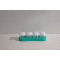 KIT SUPORTE COM 4 MINI POTES 100ML TAMPAS DE ROSCA PLÁSTICO PARA ARMAZENAR CONDIMENTOS