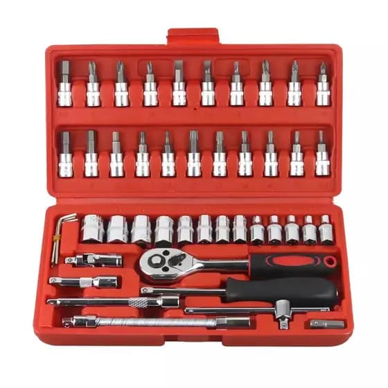 Kit De Ferramentas 46 Peças Jogo De Soquetes Chave Catraca Reversível Com Maleta Jogo De Ferramentas Completo