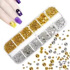 Novos adornos para unhas em prata e dourado, pérolas de unhas em forma de meia-lua de 1,5-5 mm