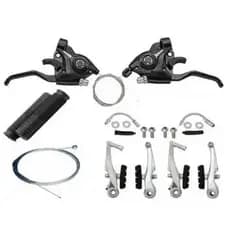 kit freio v brake + passador trocador rapidfire 7v 21 marcha aluminio + cabo e manopla bike bicicleta 7v promoção