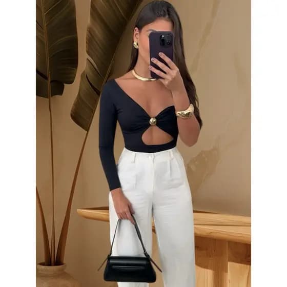 Body  Manga comprida Nula Manga Moda Gringa
