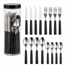 Jogo De Talheres 16 Peças Preto Aço Inox Com Porta Talheres
