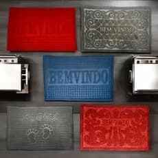 Capacho de Porta 58x38cm Antiderrapante Bem-Vindo Entrada PVC Poliéster Tapete Pequeno Decorativo Sortido Limpeza