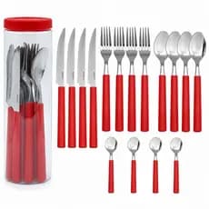 Jogo De Talheres 16 Peças Inox Cabo Vermelho Faqueiro Completo Com Embalagem Organizadora