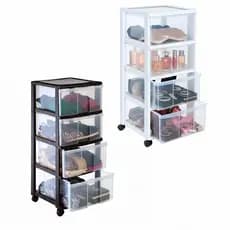 Gaveteiro Organizador C/ Rodinhas 3 e 4 Gavetas Resistente Preto/Branco, Multiuso