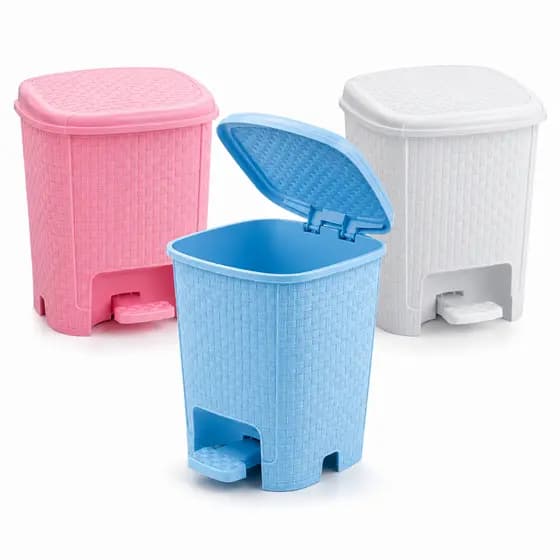 Lixeira 6L Azul, Rosa e Branca c/ Tampa e Pedal Redução de Odores