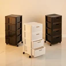 Gaveteiro Organizador com Rodinhas 3 e 4 Gavetas, Plástico Resistente, Preto/Branco, Multiuso
