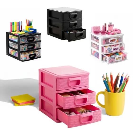 Super Porta Tudo c/3 Gaveta Organizador para Escritório, Joias e Material de Costura