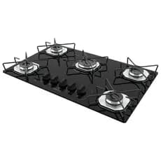 Cooktop Fogatti à Gás FGT 5 Bocas Vidro Preto Flange Inox Bivolt - Acendimento Automático