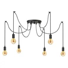 Lustre Aranha Luminária 6 Cabos Pendente Retrô - Preto - 110/220V