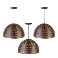 Kit 3 Pendentes Meia Esfera Rustico Lustre Junco Bivolt