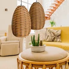 Pendente Taça Fibra Junco Luminária Decorativo Retrô bivolt