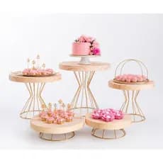 Kit Suporte Decorativo Festa Luxo Madeira e Dourado para Doces e Bolo