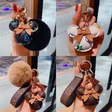 Chaveiro de Couro Impresso de Luxo da Marca Criativa Cartoon Mickey Minnie para Carro, Casal, Pendente de Bolsa