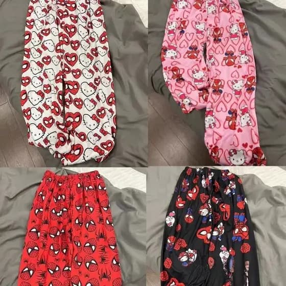 Venda Quente Super Homem-Aranha e Hello Kitty Pijamas de Algodão Soltos para Mulheres Calças de Pijama Casuais para Ho