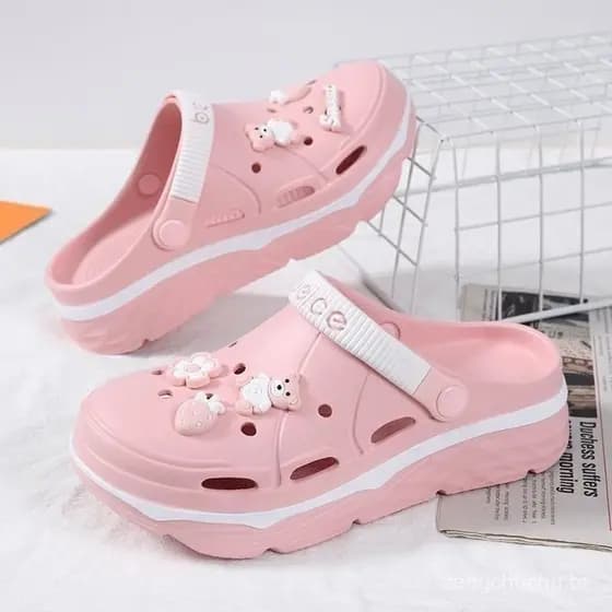 [Envio em 48 Horas] Sapatos Ocos de Verão para Mulheres Uso ao Ar Livre Chinelos Fechados de Meia Solado Grosso Antiderr