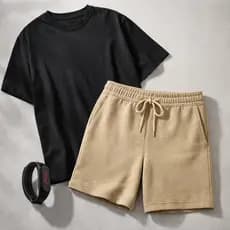 Kit Camiseta Masculina Básica + Short Moletinho Liso + Brinde