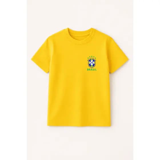 Camiseta Brasil Infantil Unissex Seleção Brasileira Copa do Mundo 2026 100% Algodão