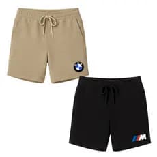 Kit 2 Shorts Infantil Moletinho Carro Bmw Com Elástico E Bolsos Laterais