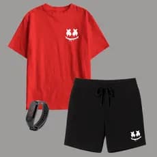 Kit Camiseta Infantil Smile e Short Masculino Moletinho + Brinde Relógio Digital