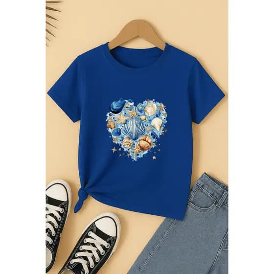 Camiseta Infantil Feminina Juvenil 100% Algodão Menino Coração Mar