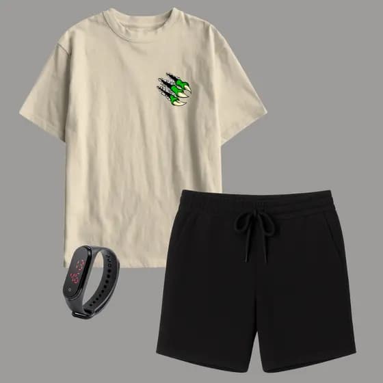 Kit Camiseta Pata Dinossauro e Short Infantil Moletinho + Brinde