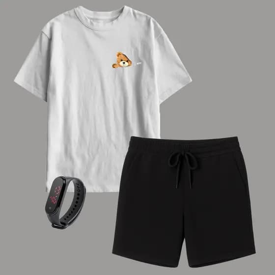 Kit Camiseta Infantil Masculina e Short Moletinho Infantil + Brinde