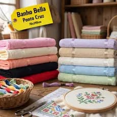 Toalha de Banho Dohler Bella 70x140 cm Etamine P/ Bordar PONTO CRUZ 400 g/m²