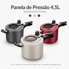 Panela de Pressão 4,5L Antiaderente Com Visor Grande Superior MTA Grafite/Cereja/Baunilha