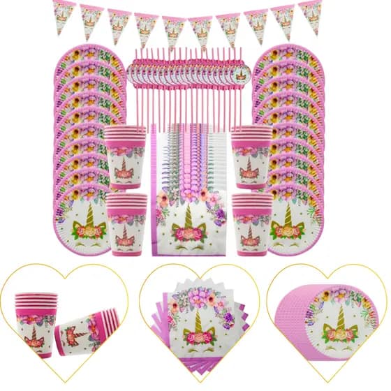 Kit Festa Unicórnio Sereia Pratos Copos Forminhas Guardanapos Luxo