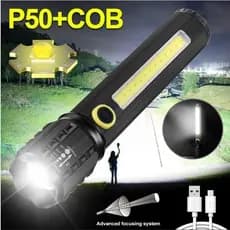 Lanterna Tática Militar Led P50 + Cob USB Recarregável Com Ajuste de Zoom Prova Dagua
