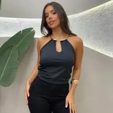 Cropped Colar Feminino Elegante Decote Halter Casual Moda Premium Chic Sofisticado Metal Luxo Trendy
