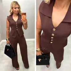 Conjunto Feminino Modal Premium Colete Regata e Calça Pantalona Elegante Social Tricot Modal